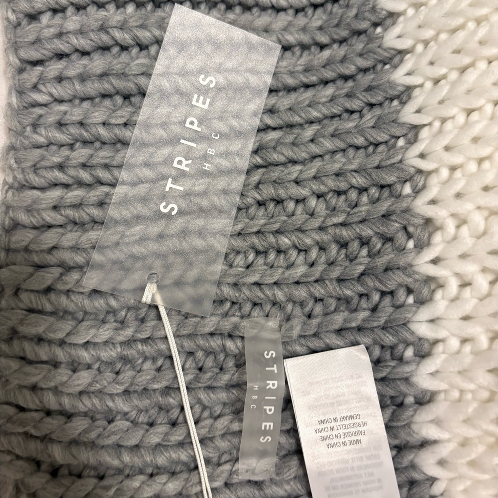 Gray and White Knit Scarf - HBC Stripes